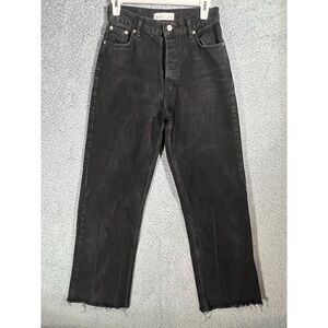 beyyoglu black distressed button fly wide leg raw hem womens jeans Size 26
